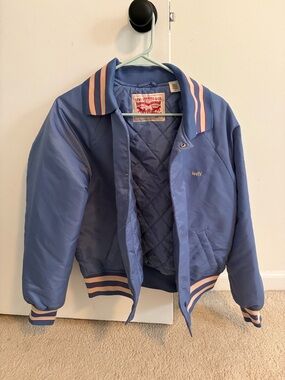 Levi's Light Blue Quilted Bomber Jacket with Red-Trim Stripes